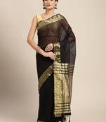 Black woven organza saree with blouse