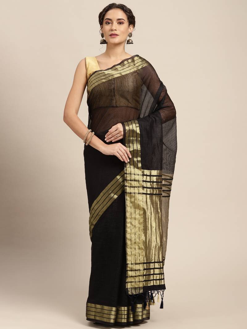 Black woven organza saree with blouse