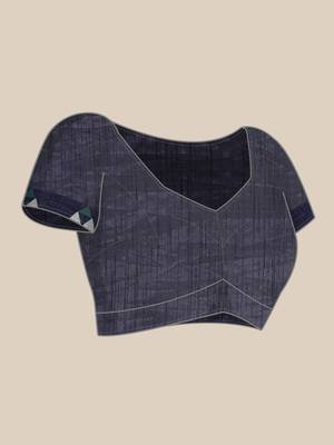 Navy blue woven art silk saree with blouse 4
