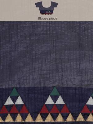 Navy blue woven art silk saree with blouse 5