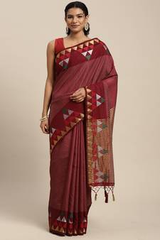 Brown woven art silk saree with blouse