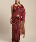 Brown woven art silk saree with blouse