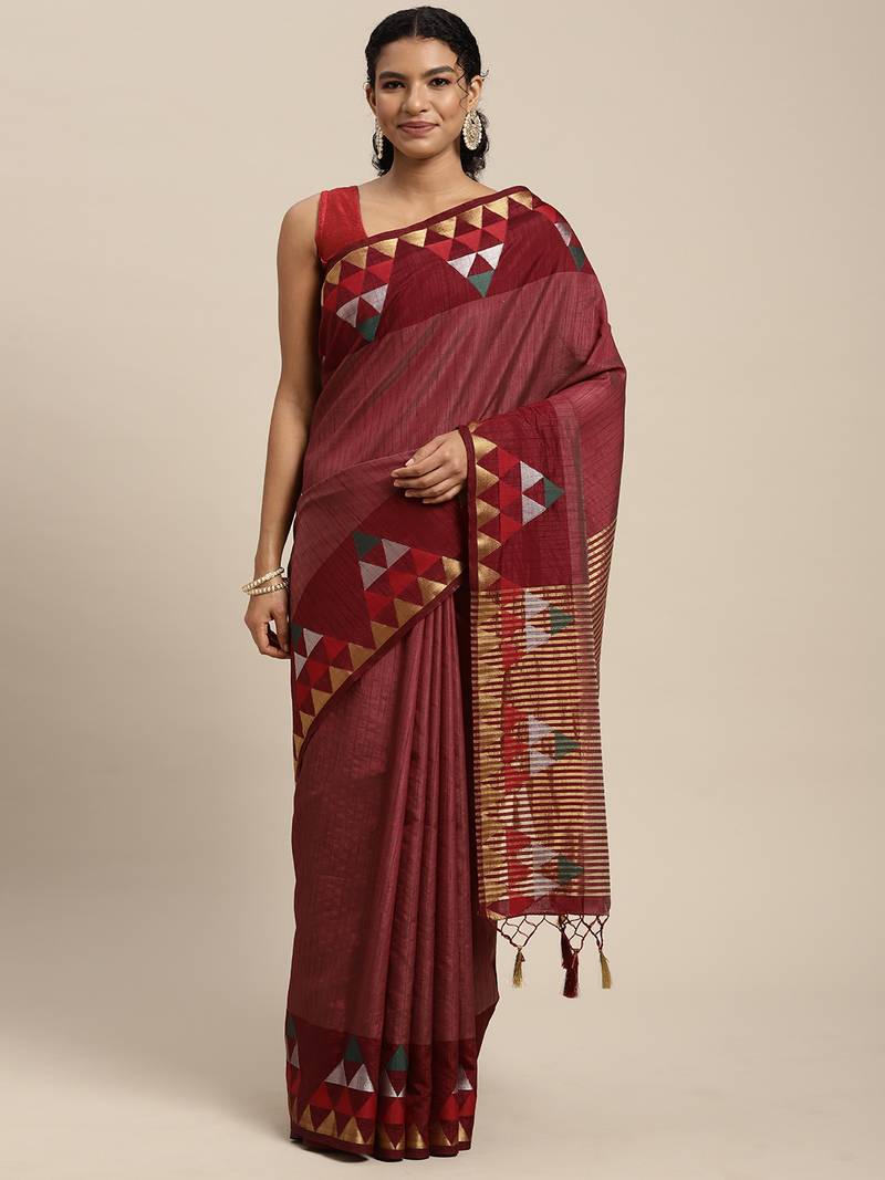 Brown woven art silk saree with blouse