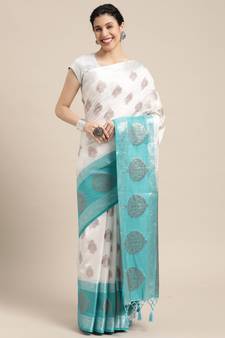 White woven art silk saree with blouse