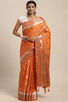 Orange woven art silk saree with blouse