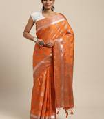 Orange woven art silk saree with blouse