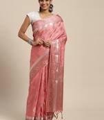 Pink woven art silk saree with blouse