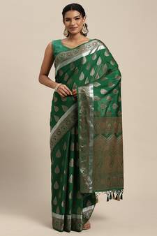 Green woven art silk saree with blouse
