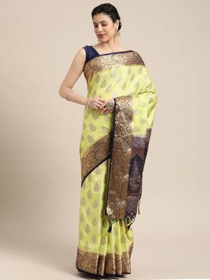 Green woven art silk saree with blouse 1