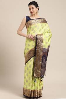 Green woven art silk saree with blouse