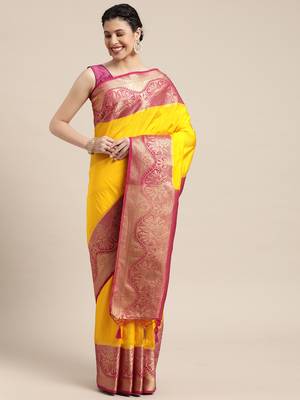 Gold woven art silk saree with blouse 1