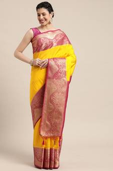 Gold woven art silk saree with blouse