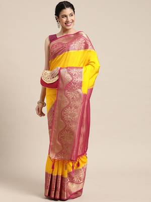 Gold woven art silk saree with blouse 2
