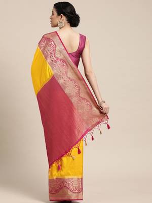Gold woven art silk saree with blouse 3