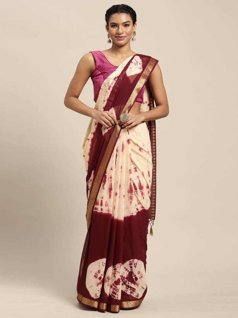Purple woven chiffon saree with blouse