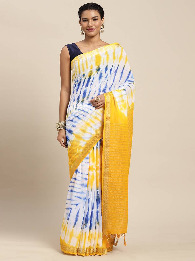 Multicolor woven chiffon saree with blouse