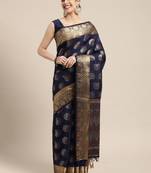 Navy blue woven art silk saree with blouse
