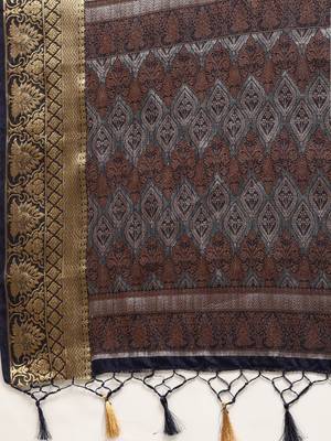 Navy blue woven art silk saree with blouse 4