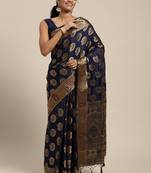 Navy blue woven art silk saree with blouse