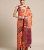 Orange woven art silk saree with blouse