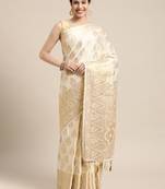 Beige woven crepe saree with blouse
