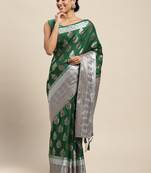 Green woven art silk saree with blouse