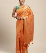 Orange woven art silk saree with blouse