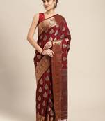 Brown woven art silk saree with blouse