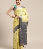 Yellow woven art silk saree with blouse