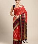 Red woven art silk saree with blouse