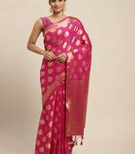 Pink woven crepe saree with blouse