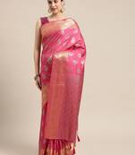 Pink woven art silk saree with blouse