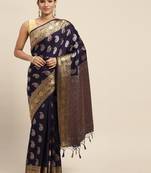 Navy blue woven art silk saree with blouse