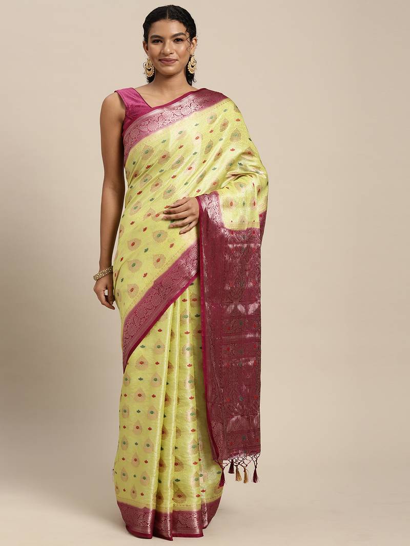 Green woven art silk saree with blouse