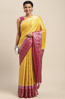 Gold woven art silk saree with blouse