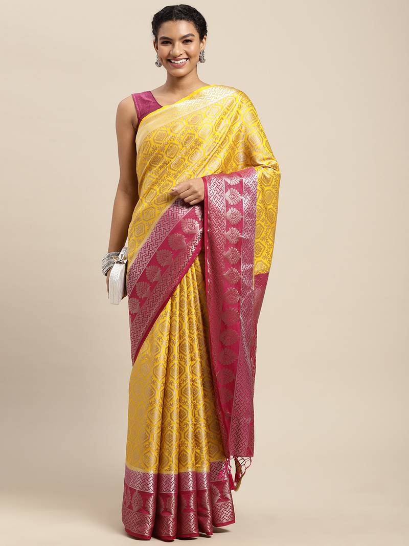 Gold woven art silk saree with blouse