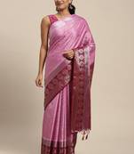 Pink woven art silk saree with blouse
