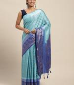 Turquoise woven art silk saree with blouse