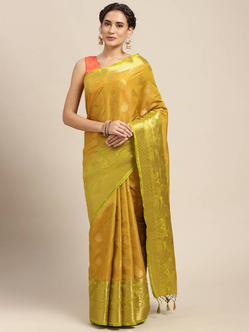 Green woven art silk saree with blouse