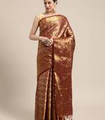 Brown woven art silk saree with blouse
