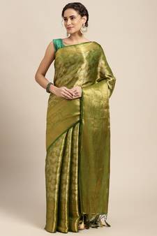 Green woven art silk saree with blouse