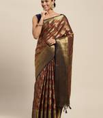 Navy blue woven art silk saree with blouse