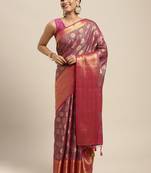 Pink woven art silk saree with blouse