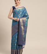 Blue woven art silk saree with blouse