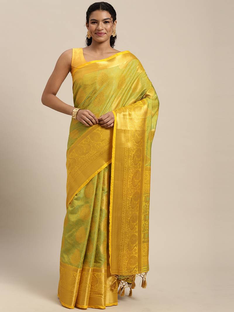 Gold woven art silk saree with blouse