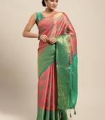 Pink woven art silk saree with blouse