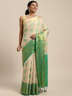 Beige woven art silk saree with blouse 1