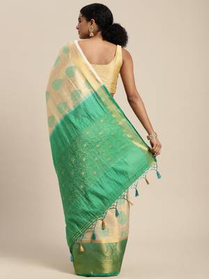 Beige woven art silk saree with blouse 3