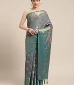 Turquoise woven art silk saree with blouse