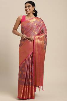 Pink woven art silk saree with blouse